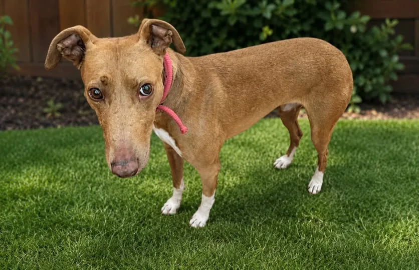 Popsy, a calm four-year-old female dog in rescue care