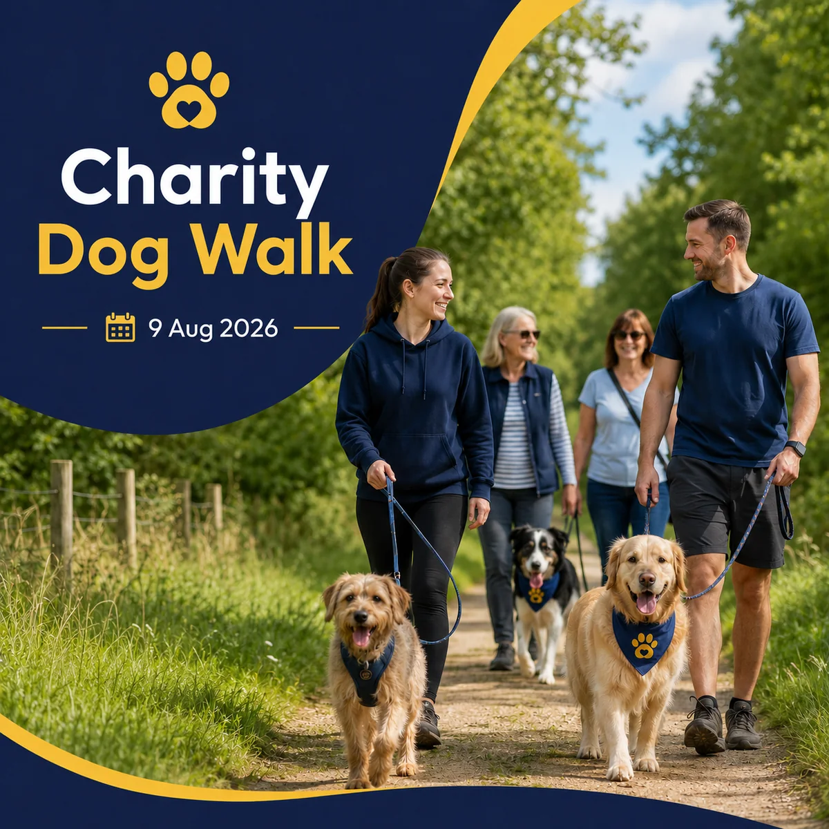 Charity Group Dog Walk poster for Sunday 9 August at Oh Shoot Plants.