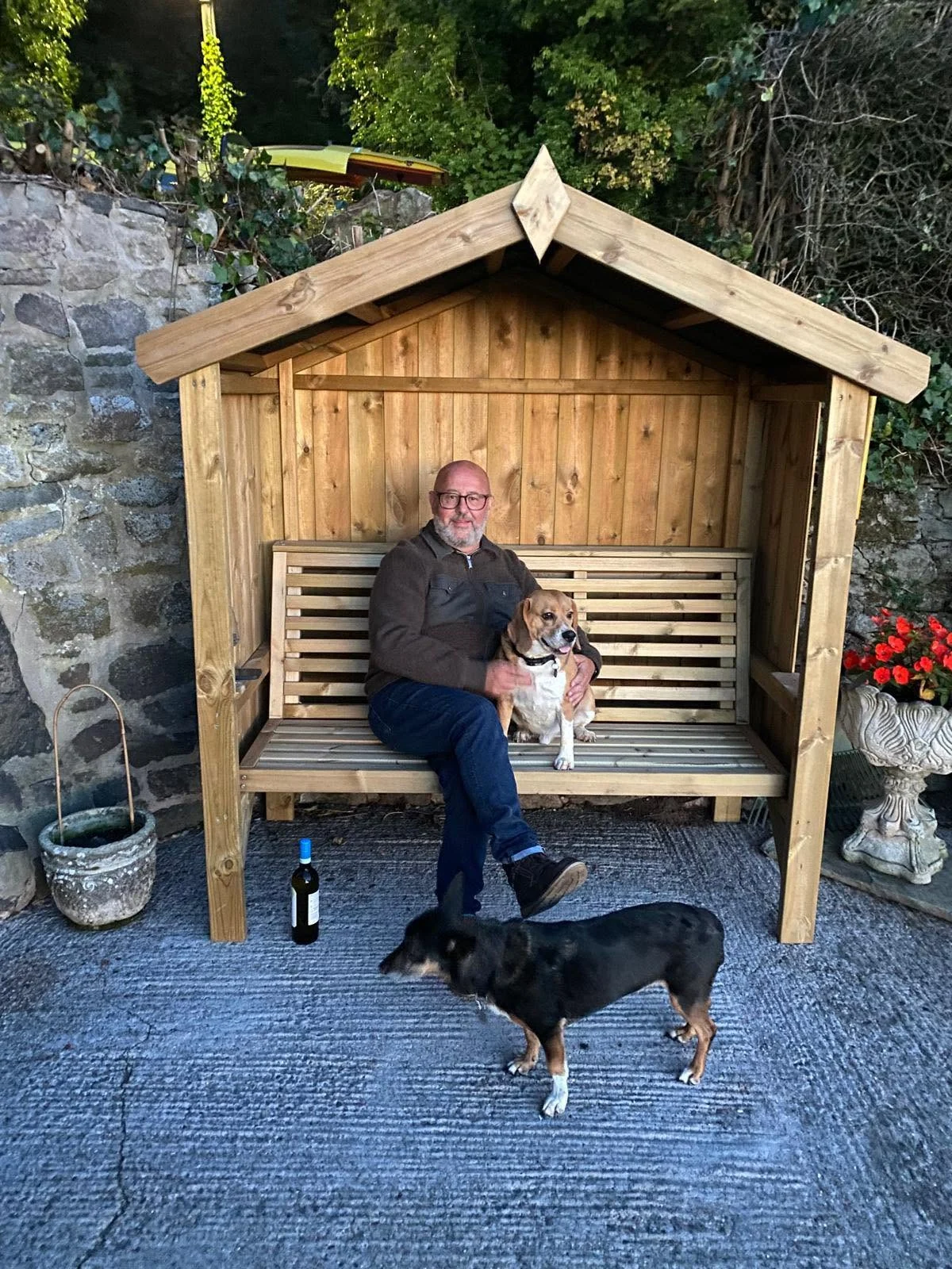 Bonya with his new family and doggy sister at his Timberbrook home