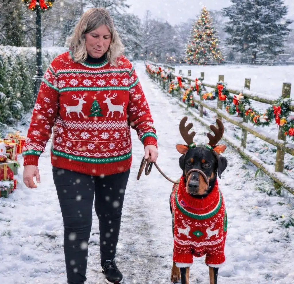 Dawn walking with a rescued dog